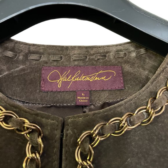 Hal Rubenstein Brown Suede Jacket w/ Chain Accent & Whipstitching - Picture 4 of 4
